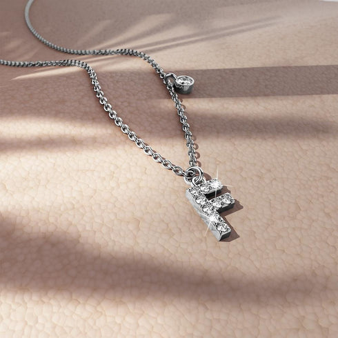 Solid 925 Sterling Silver Initial Crystal Personalised Alphabet Letter Necklace Silver